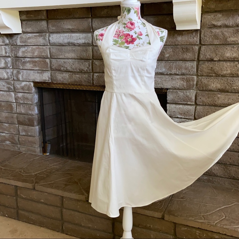 White cotton halter marilyn monroe A-line dress